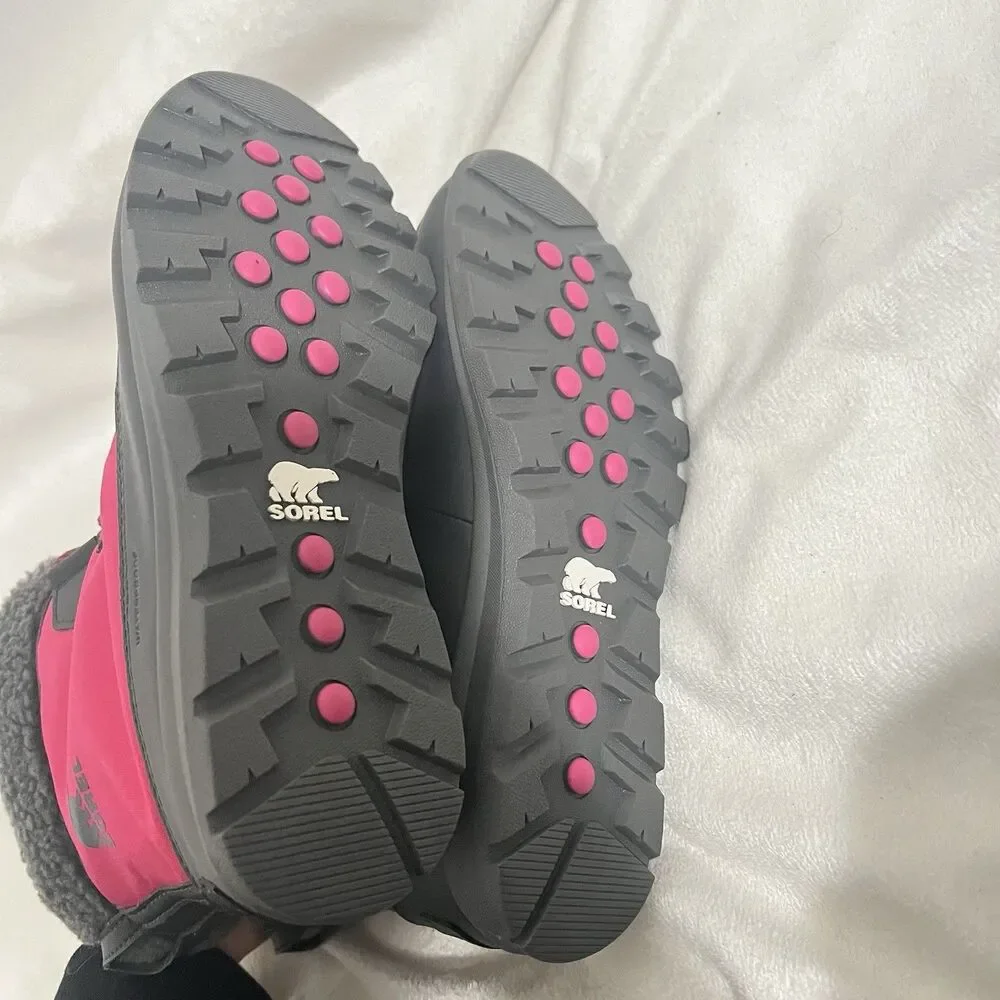 Sorel Youth Whitney Carnival Snow Boot Size 6 Pink Gray Winter Ski Outdoor Fur‎